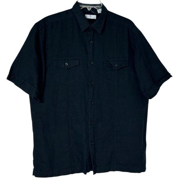 2 Cafe Luna 60% Linen 40% Cotton Button-Up Shirts Black & Tan‎ Size Medium - Picture 4 of 6